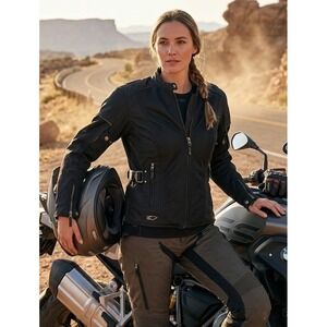 Power Trip Black Motorcycle Riding Armor Jacket Women's XL Full Zip Buckle Sides